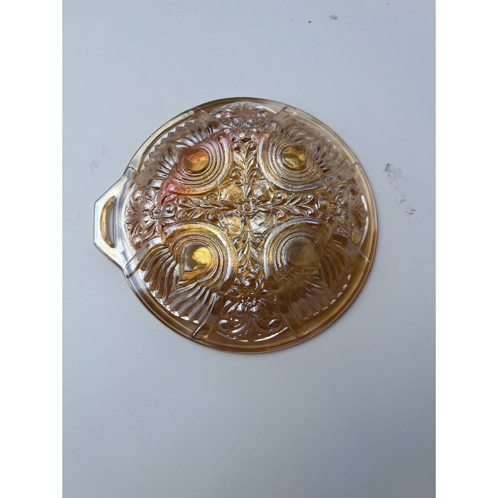 Vintage Carnival Glass Divided Handled Antique Killarney Marigold Serving Dish